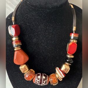 Chico’s Chunky Statement Fall Colors Multicolor Beaded Necklace 22”